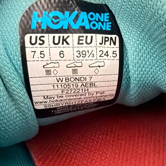 Hoka One One Bondi 7 Shoes Womens Size 7.5 Aquarelle Eggshell Blue Running - Picture 5 of 8